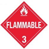 DOT Class 3 PVC-Free Labels “Flammable Liquid”-  4" x 4", 500 Count